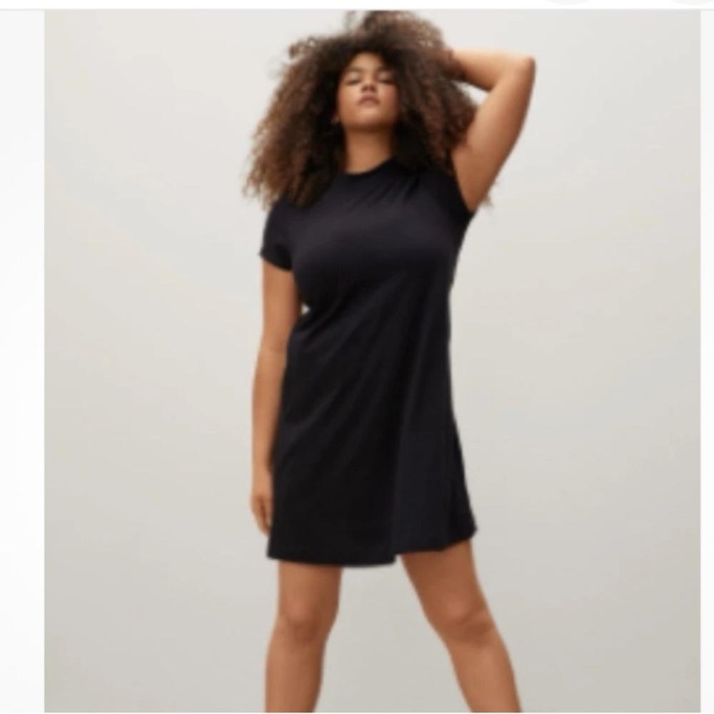 Everlane NWOT‎ 100% Cotton Swing Weekend Dress Black Small Short Sleeve Hi Neck